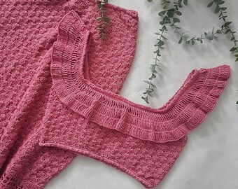 Crochet frill knit tops and mary pink, brand new♡