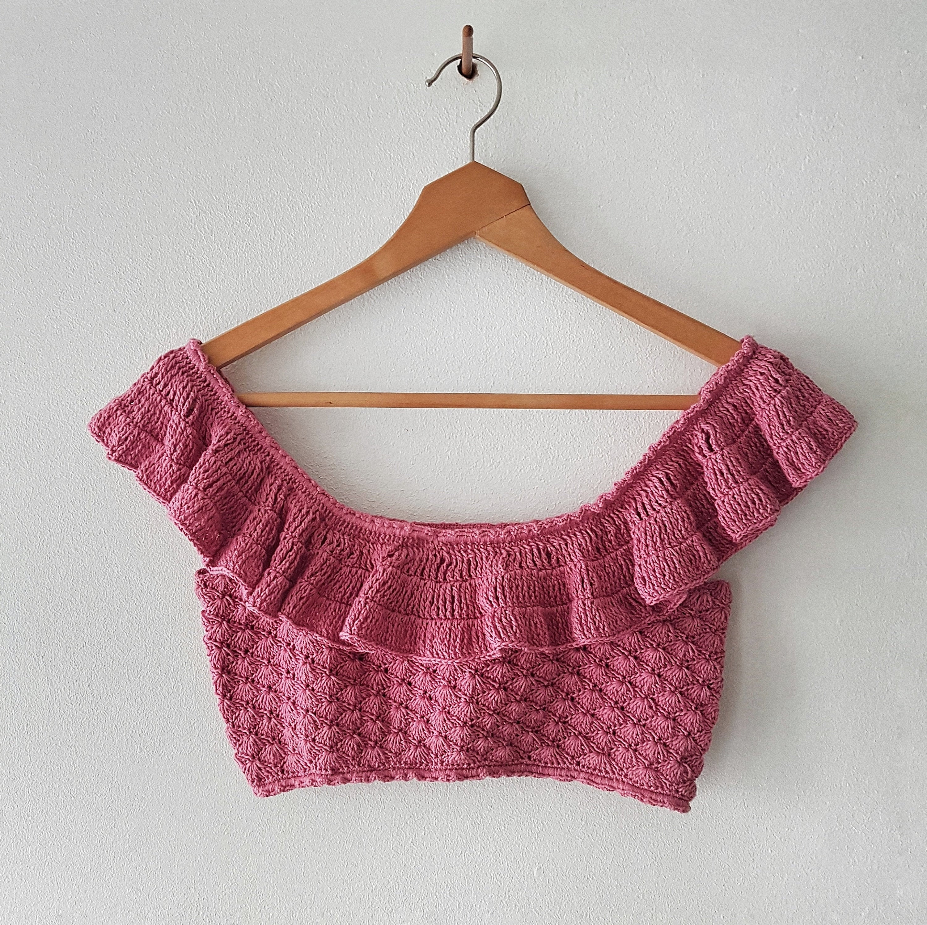 Crochet frill knit tops andmary pink 新品♡ Multicolor Crochet Top, Digital Pattern, Summer Top With
