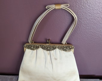 Vintage Tan Satin After Five Evening Purse