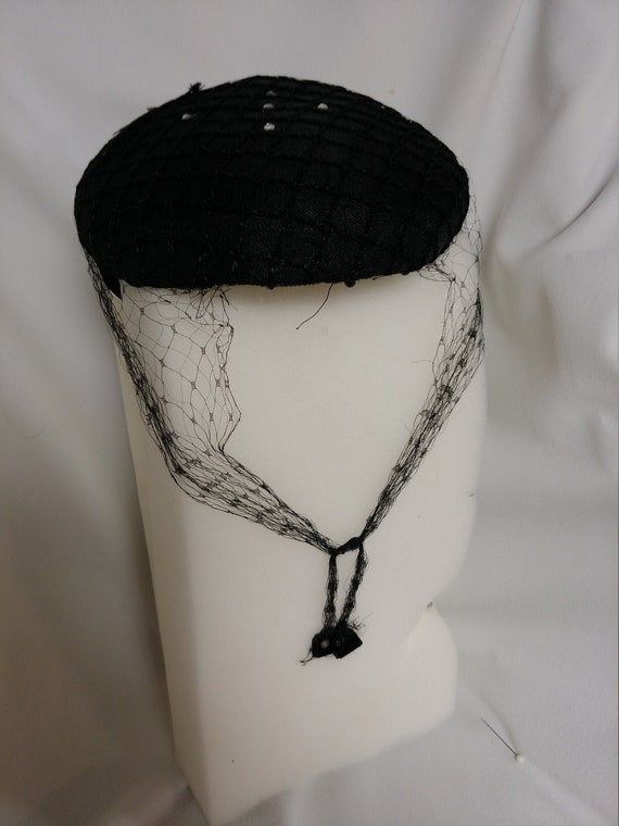 Vintage Black Sequined and Feather Hat - image 1