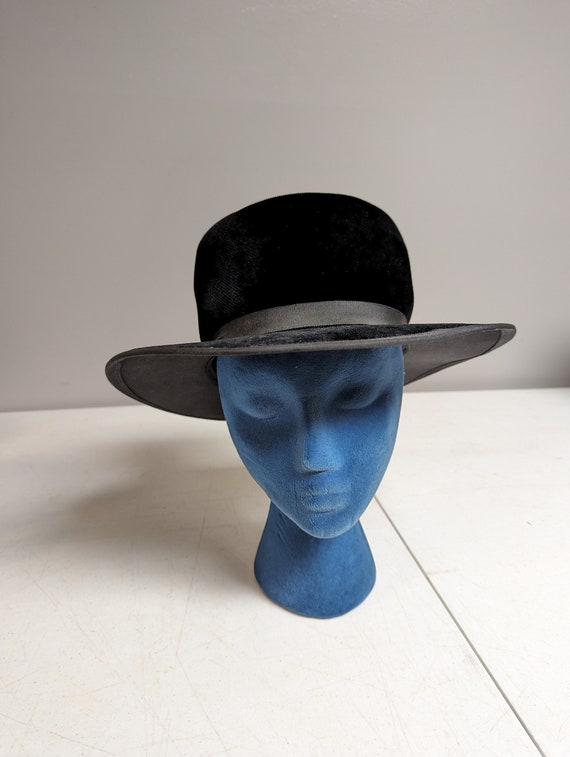 Vintage Black Crush Velvet Fedora Hat