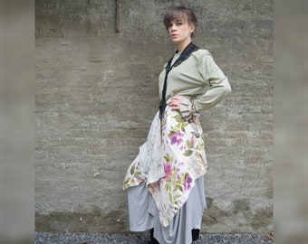 Floral Linen Scarf: Lightweight Flower Print Shawl and Overskirt