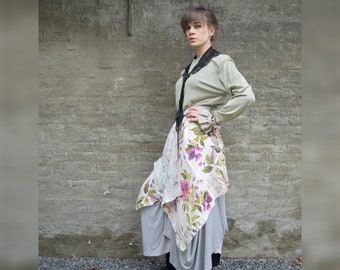 The Florist ; Linen scarf with flowers ; linen overskirt ; floral scarf