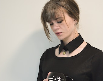 Gothic collar with geometrical design and miniature clock pendant