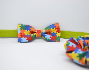 Puzzle Print Bow Tie: Colourful Cotton Bowtie, Gift Set Available ; Happy Accessories