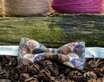 Ready-to-wear Boho Bow Tie with Colourful Floral Motif ; Boho Wedding Accessories