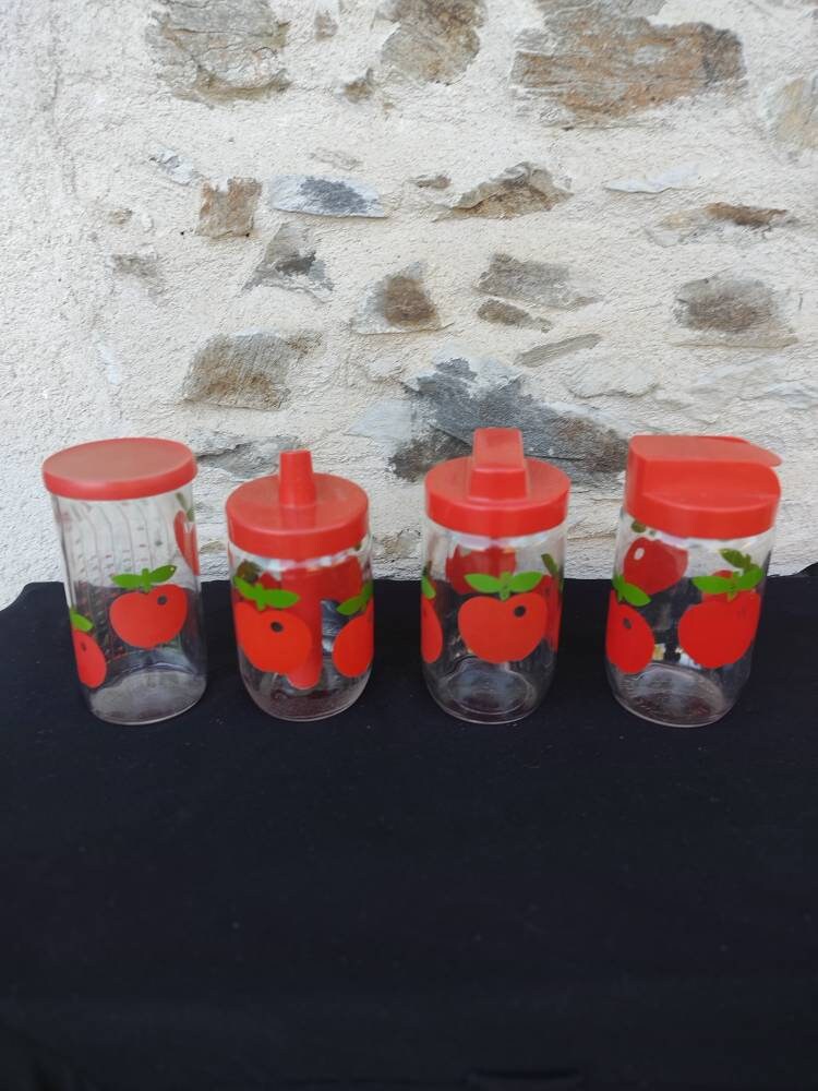 Lot de 4 Pots Henkel Vintage Rouge