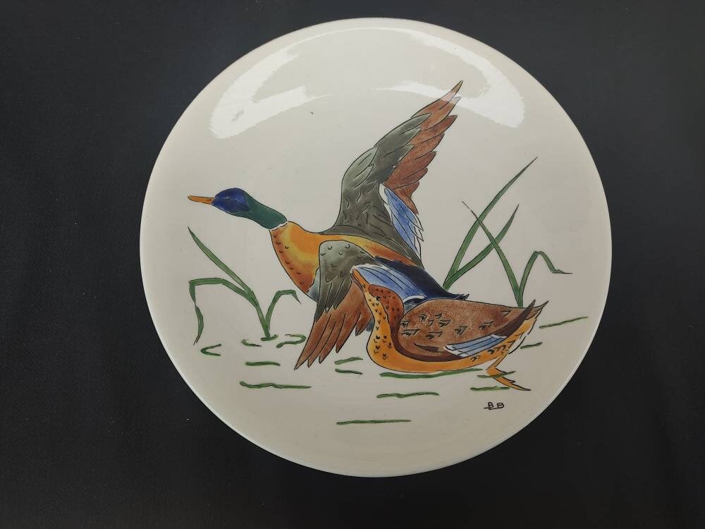 Magnifique Assiette Ancienne en Faience de Gien Décor Canards