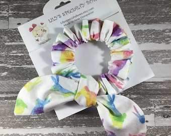 Pastel Bunnies Scrunchie, Easter Scrunchie, Bow Scrunchie, Top Knot Scrunchie, Bunny Ear Scrunchie