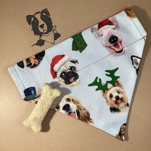 Christmas Dog Bandana, Slip On Over the Collar Dog Bandana