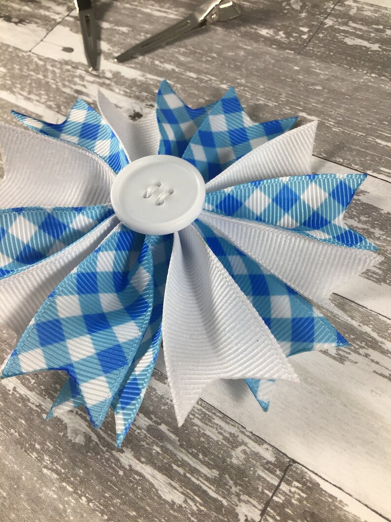 Blue Gingham Hair Bow Blue Gingham Headband Etsy