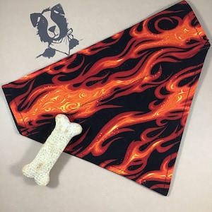 NEW Dog Bandana, Slip On Over the Collar Bandana, Flame Bandana, Fire Bandana, Hot Dog Bandana, Motorcycle Bandana