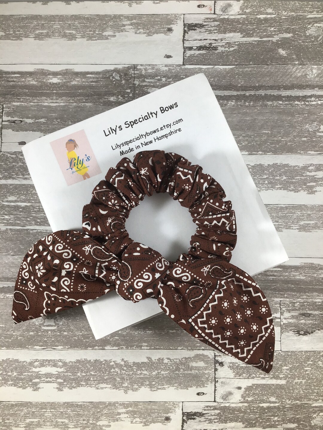 Brown Bandana Scrunchie, Bow Scrunchie, Top Knot Scrunchie, Bunny Ears