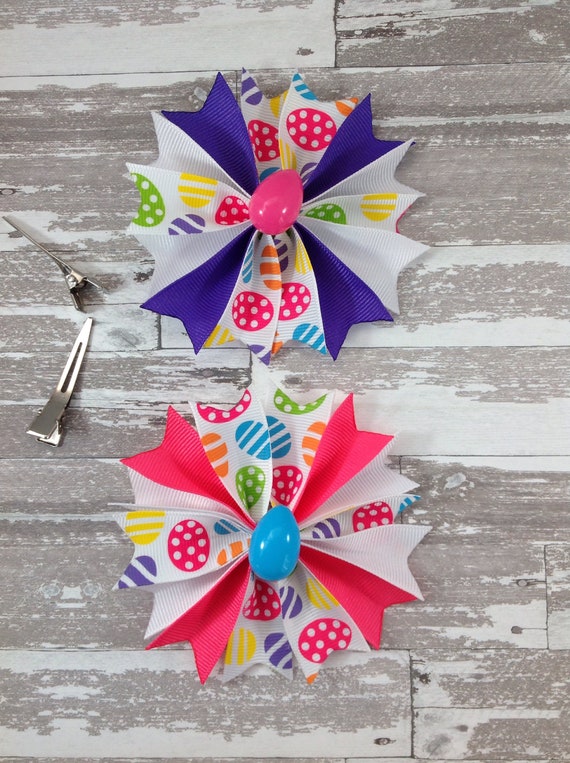 Bright Easter Egg Hair Bow Easter Hair Bow Spike Hair Bow Etsy