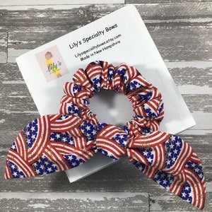 Red White Blue Scrunchie, 4th of July Scrunchie, Flag Scrunchie, Bow Scrunchie, Top Knot Scrunchie, Bunny Ears Scrunchie