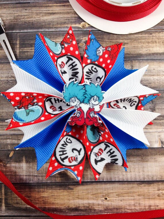 Thing 1 Thing 2 Inspired 4 Inch Spike Hair Bows Dr Seuss Etsy