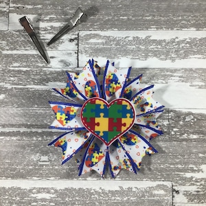 Autism Awareness Hair Bow, Puzzle Hair Bow