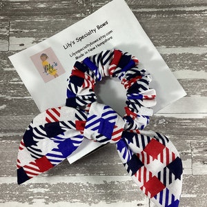 Red, White & Blue Scrunchie, Bow Scrunchie, Top Knot Scrunchie, Bunny Ears Scrunchie