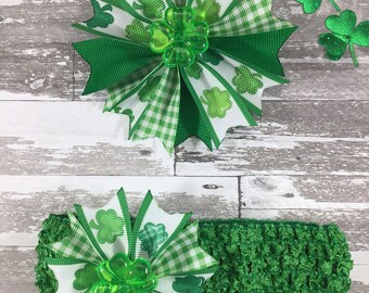 St. Patrick’s Day Hair Bow, St. Patrick’s Day Headband, Shamrocks Hair Bow, Green Hair Bow