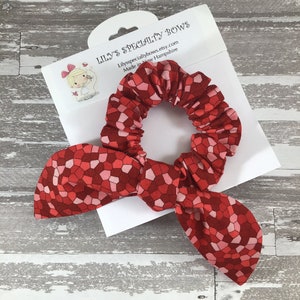 Red Tile Scrunchie, Bow Scrunchie, Top Knot Scrunchie, Bunny Ear Scrunchie