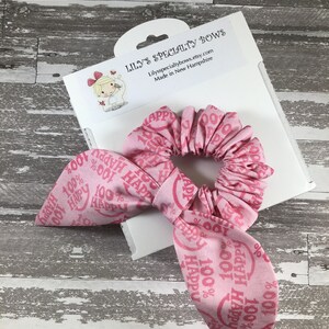 100% Happy Scrunchie, Bow Scrunchie, Top Knot Scrunchie, Bunny Ear Scrunchie, Pink Scrunchie, Happy Scrunchie
