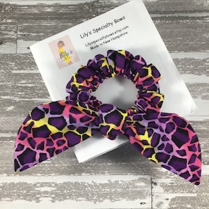 Animal Print Scrunchie, Giraffe Scrunchie, Bow Scrunchie, Top Knot Scrunchie, Bunny Ears Scrunchie