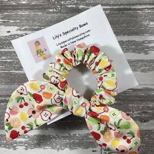 Summer Fruit Scrunchie, Bow Scrunchie, Top Knot Scrunchie, Bunny Ear Scrunchie