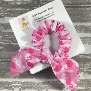 Flamingo Scrunchie, Bow Scrunchie, Top Knot Scrunchie, Bunny Ear Scrunchie, Pink Scrunchie