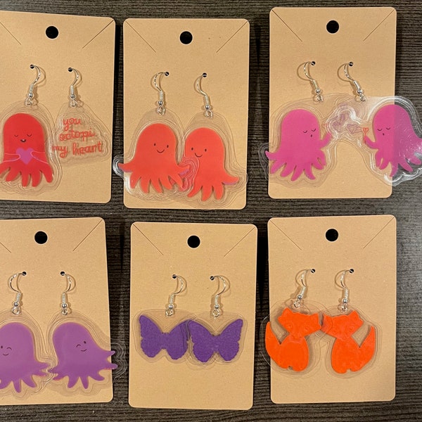 Octopi, Butterflies, Foxes Laminated Earrings