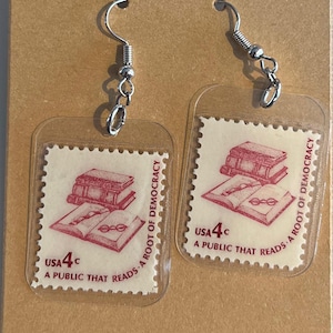 A Public That Reads Earrings.  New USPS stamps. Lightweight, laminated