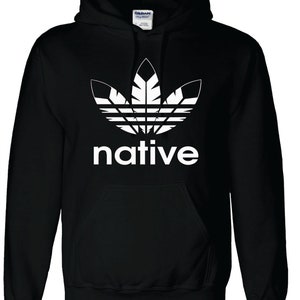 May include: Black hooded sweatshirt with a white feather design and the word "native" printed below it.