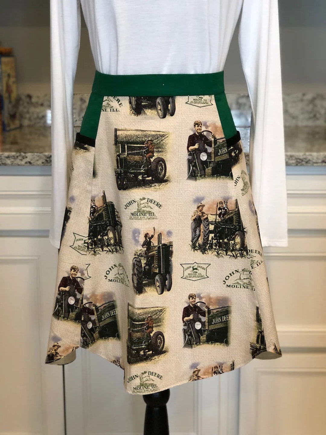 Apron Farmhouse John Deer Apron Retro/vintage Style Kitchen Apron Green ...