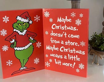 Grinch Christmas Poem Decoration: Handmade Wood Book Sign