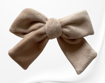 Velvet beige Bow Hairclip, Big velvet bow hair, Cute hairclip, Gift for her