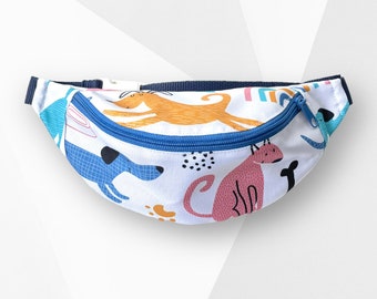 Colorful dogs fanny pack for kids, Dogs bumbag for juniors, dog lover hip bag, Kids cute bags, Waist pack gift, puppy lover Pouch