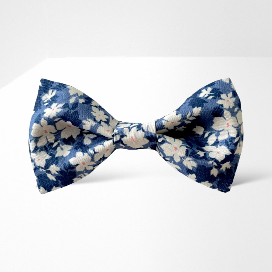 Flowers Bow Tie, Navy Blue Bow Tie, Cotton Bow Tie, Adult Bow Tie