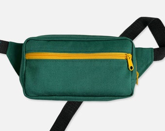 Green and yellow fanny pack, 2 zipper Hip bag for woman, for man, for kids, Crossbody fanny pack, Cotton fanny pack