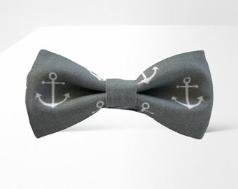 Anchors bow tie, Grey bow tie, Nautical bow tie, Sailing bow tie, Cotton bow tie, Marine gift idea, Gift for him, Beach Wedding, Sea style