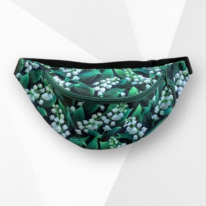 Riñonera con diseño de lirios del valle, riñonera para festivales botánicos, riñonera para paseos, riñonera de viaje, riñonera verde, bolsa de vacaciones, regalo de flores