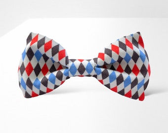Caro bow tie, Red blue grey white bow tie, Cotton bow tie, Adult bow tie, Funny bow tie, Gift for him, Hipster bow tie, Colorful bow tie