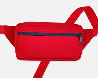 Red and navy blue fanny pack, 2 zipper Hip bag for woman, for man, for kids, Crossbody fanny pack, Cotton fanny pack