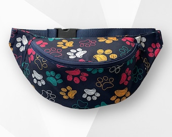 Paws bum bag, Pets lover hip bag, Waist bag for a walk, Travel Bum Bag, Dog lovers waist pack, Holiday pouch, Navy blue bumbag