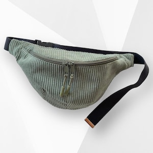 Riñonera de pana verde caqui con bolsillo, Riñonera para festivales, Riñonera para paseos, Riñonera de viaje