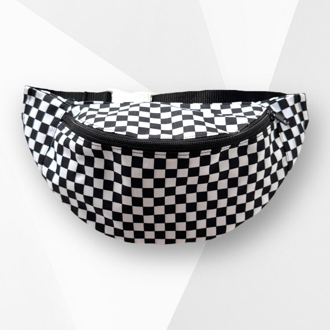 Checkered Bum Bag, Black and White Festival Hip Bag, Waist Bag for