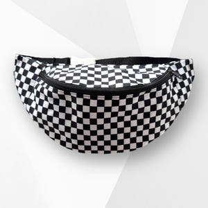 Riñonera a cuadros, Riñonera para festival en blanco y negro, Riñonera para paseo, Riñonera de viaje, Riñonera con monedero, Bolsa de vacaciones