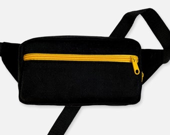 Black and yellow fanny pack, 2 zipper Hip bag for woman, for man, for kids, Crossbody fanny pack, Cotton fanny pack