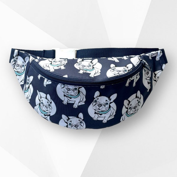 Sac banane Bulldogs, sac de hanche pour chiens, sac taille pour une promenade, sac banane de voyage, sac taille pour les amoureux des animaux de compagnie, pochette de vacances, sac banane bleu marine