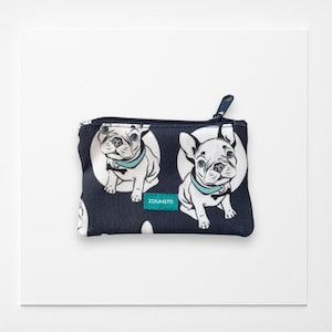 Mini monedero de bulldog, billetera azul marino, monedero de perros, linda billetera pequeña, monedero pequeño con cremallera, idea de regalo para amantes de las mascotas, perro