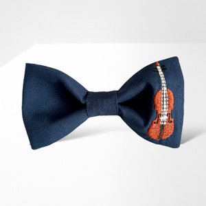 Violin bow tie, Music lover gift idea, Navy blue bow tie, Premium gift for musician, Viola bow tie, Violinist gift idea