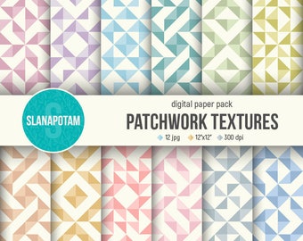 Digital paper set - PATCHWORK textures, 12 hi-res jpegs, scrapbooking paper for print, printable patterns